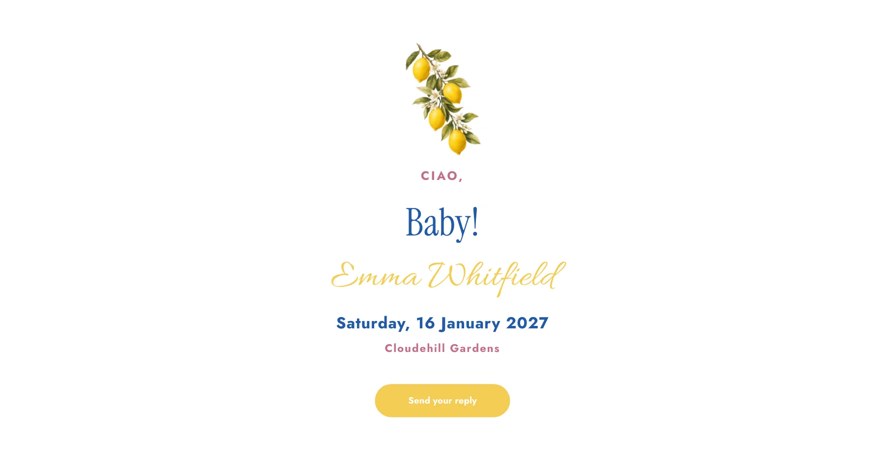 Ciao Baby event website rendered by Milestones